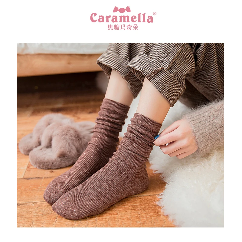 Caramella блестящие женские носки Модные Серебристые золотистые блестящие цветные женские носки осенние зимние блестящие мягкие Calcetines Mujer люрекс