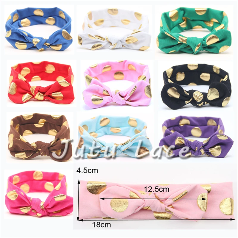 

Hot Selling Girl Hair Accessory bunny dots headwraps wholesale foil gold ploka-dots knot Rabbit Ear Headwraps