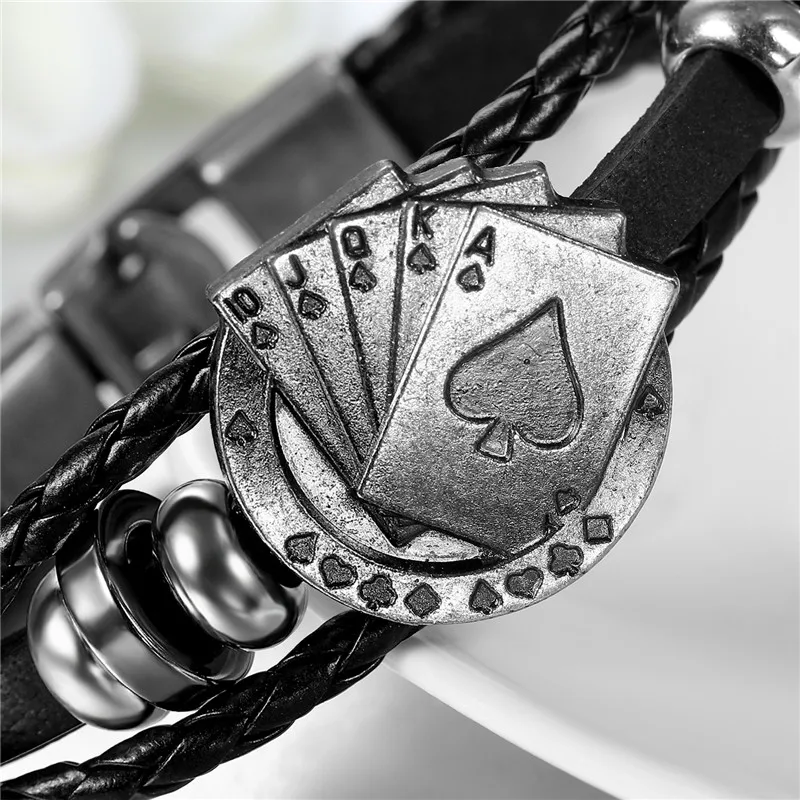 Мужской многослойный Плетеный браслет черный кожаный в винтажном стиле с