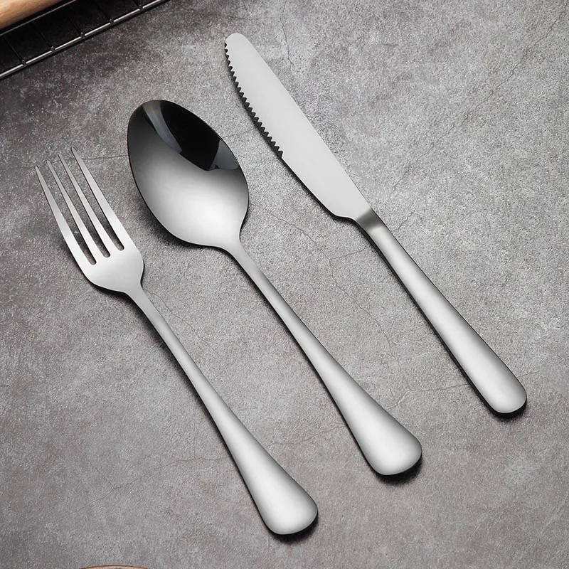 Silver 3 Pcs WORTHBUY Западный черный набор столовых приборов из нержавеющей стали посуда кухонный нож ложка Вилка для обеда комплект для комплект посуды для ресторана - Цвет: Silver 3 Pcs