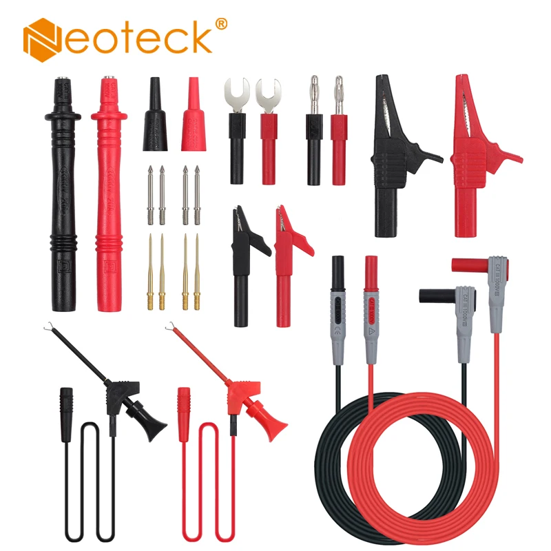 Neoteck мульти Тестовые провода комплект, 24 В 1 электрический мультиметр тестовый провод с зажимами типа «крокодил» Тестовый зонд для тестирования цепи напряжения er