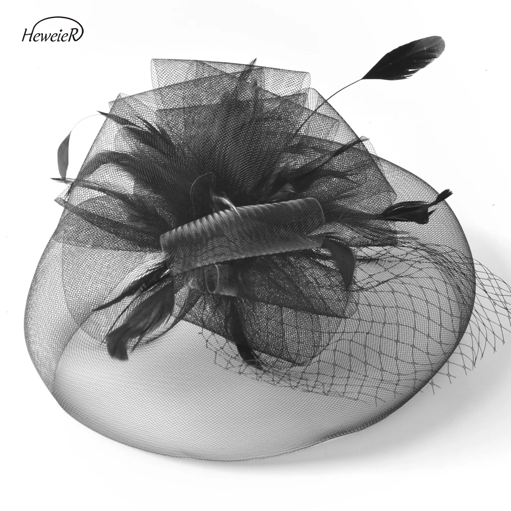 Женская Вуалетка в сеточку с перьями Шляпа Дерби для невесты Коктейльная шляпа