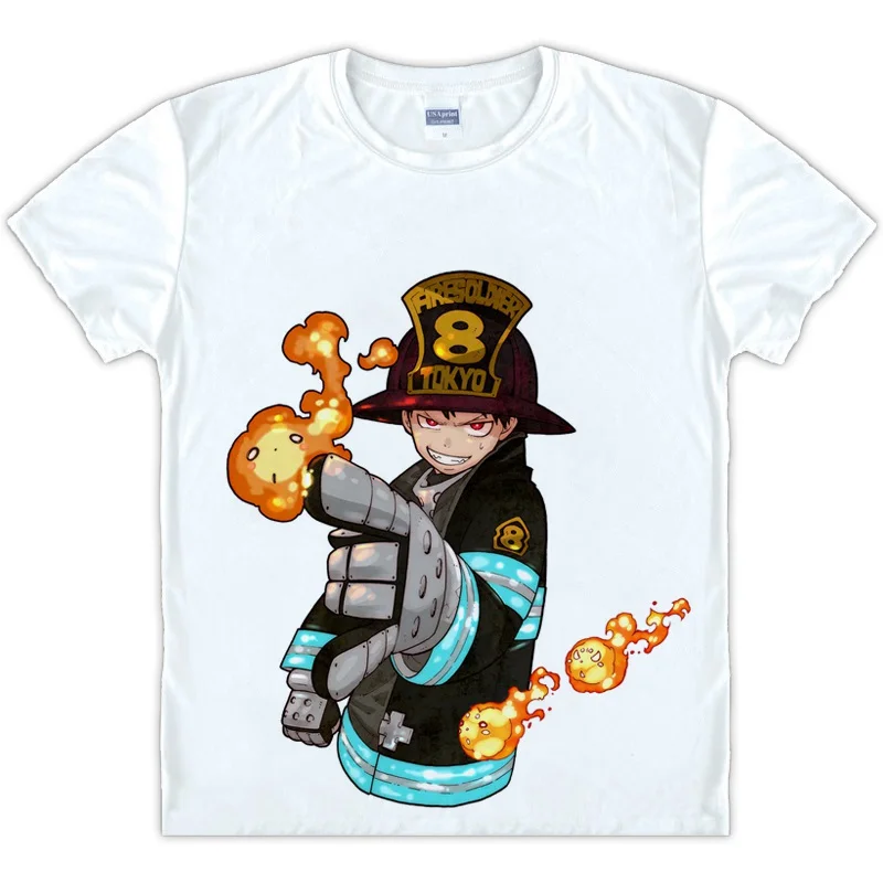Аниме Enen no Shouboutai футболка унисекс с короткими рукавами Enn No Fire Force белая