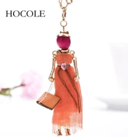 hocole modern design handmade french doll necklace lovely long chain pendant rhinestone necklaces women girl statement jewelry