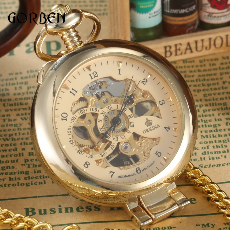 Mechanical Steampunk Pocket Watch  Mens Roman Arabic Numberal Pocket Fob Watches Luxury Brand Golden Chain Relogio De Bolso 2020