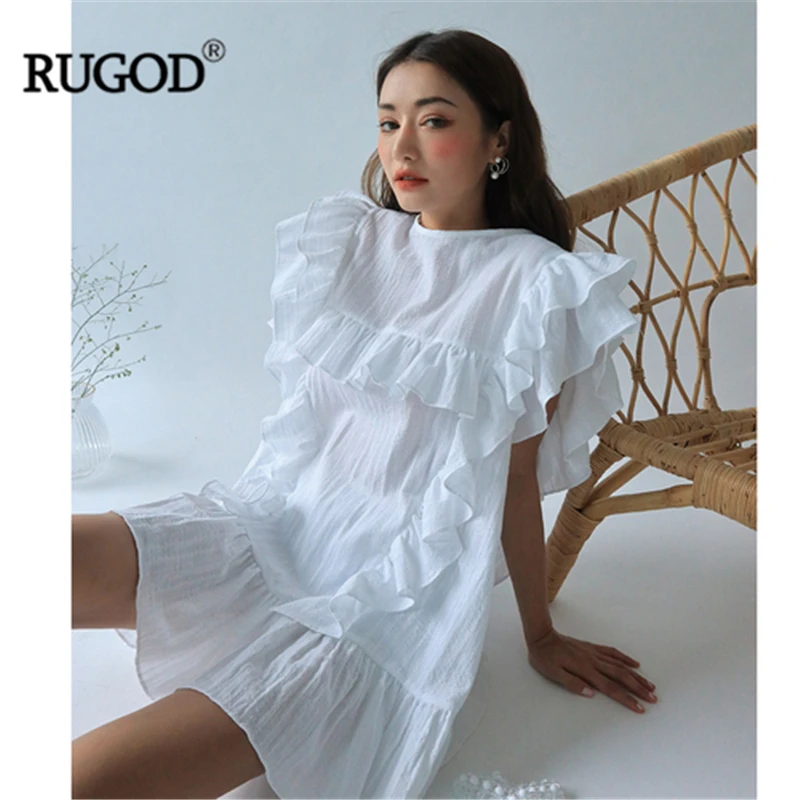 RUGOD 2019 Плиссированное цельное женское платье элегантные с коротким рукавом в
