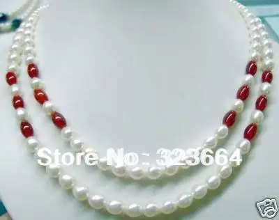 

2 rows of beautiful ! White pearl red necklace