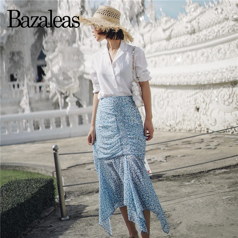Фото Юбка Bazaleas женская с высокой талией Повседневная модная юбка Русалка цветочным