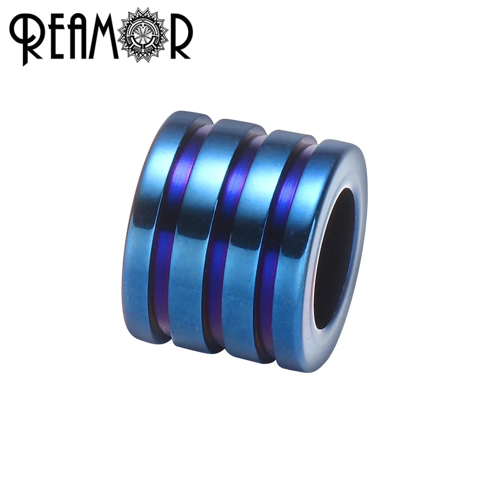 Blue REAMOR 10 шт. 316L нержавеющая сталь 6 мм большое отверстие синий черный полосатая шайба бусины подвески для самостоятельного изготовления ювелирных изделий браслет металлические бусины - Цвет: Blue
