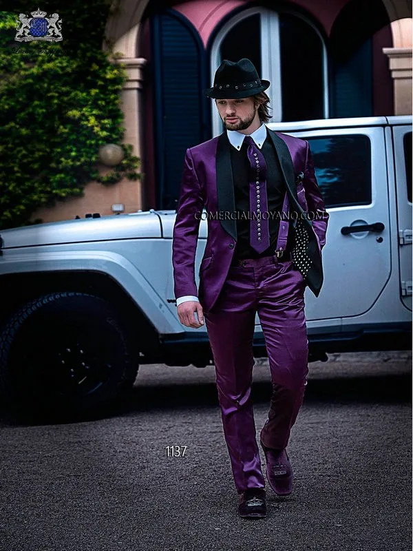 

New Brand 2017 Groom Men Suit Purple Tuxedos For Men Shawl Lapel Custom Made Wedding Party Suits Groomsmen Costume Homme Mariage