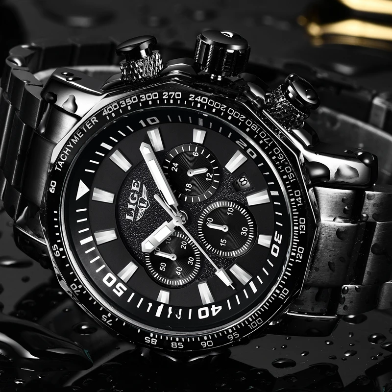 Relojes Hombre LIGE, мужские часы, Лидирующий бренд, Роскошные, 24 часа, дата, деловые кварцевые часы, мужские полностью стальные, большой циферблат, водонепроницаемые часы