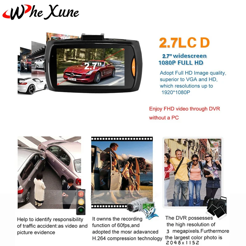 Whexune 2018 НОВЫЙ 2.7 дюймов Видеорегистраторы для автомобилей Full HD 1080 P Двойной