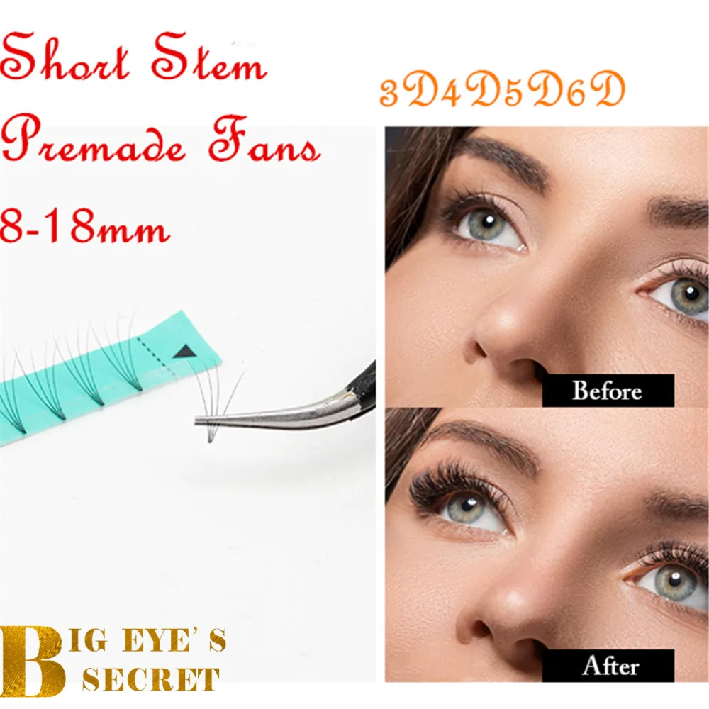 

BES 10Trays Short Stem 0.05mm Thickness Eyelashes Extensions Russian Volume Lashes Fans High Quality Premade Fans C D Curl Lash