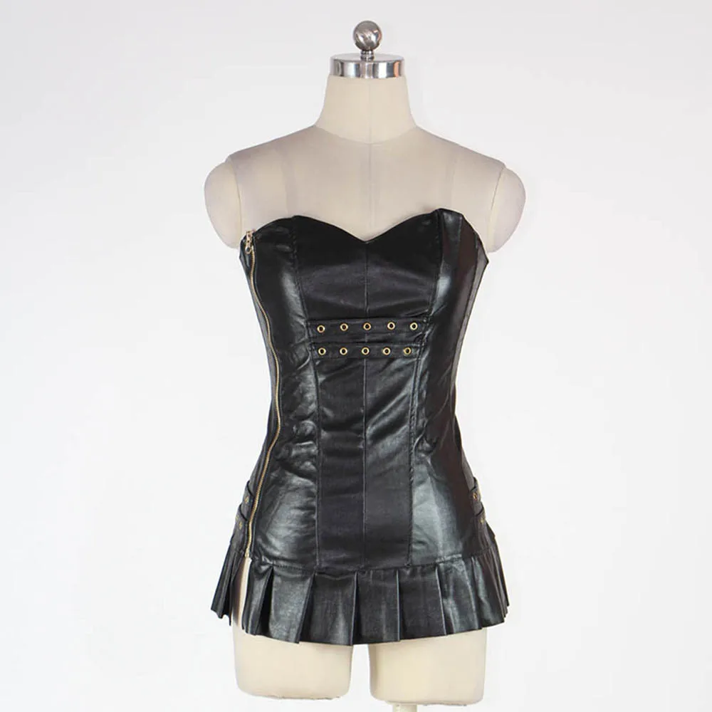 Хит женский черный сексуальный корсет из искусственной кожи с застежкой молнией