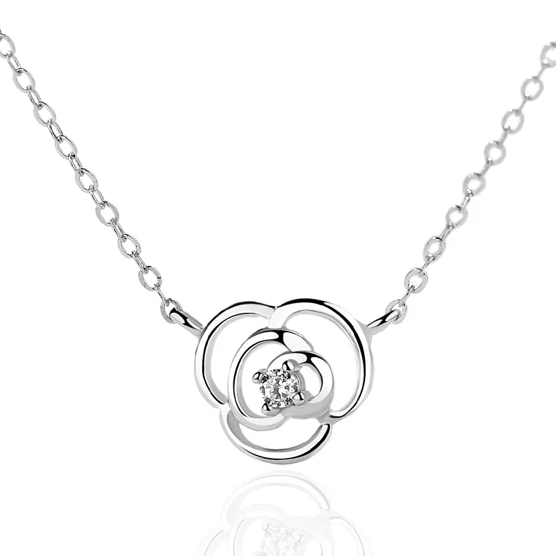 Настоящее серебро 925 пробы ожерелье с полым цветком женское подвеской в виде розы