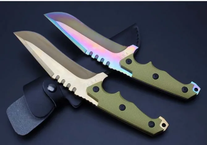 2 цвета! Цвет/позолоченный титановый охотничьи закрепленные ножи 9Cr18Mov лезвие G10