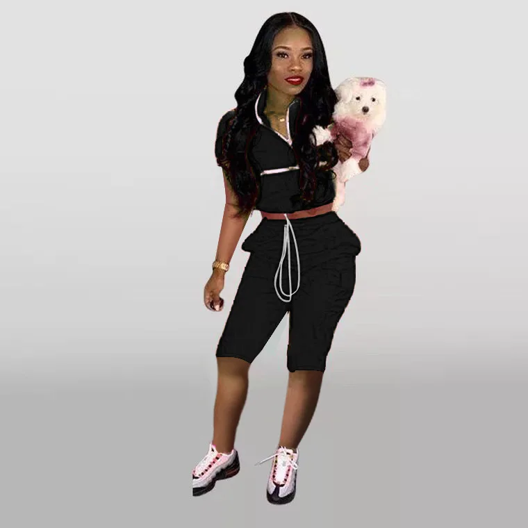 Новинка 2019 Женский Тренч на молнии с коротким рукавом длинные штаны для сафари