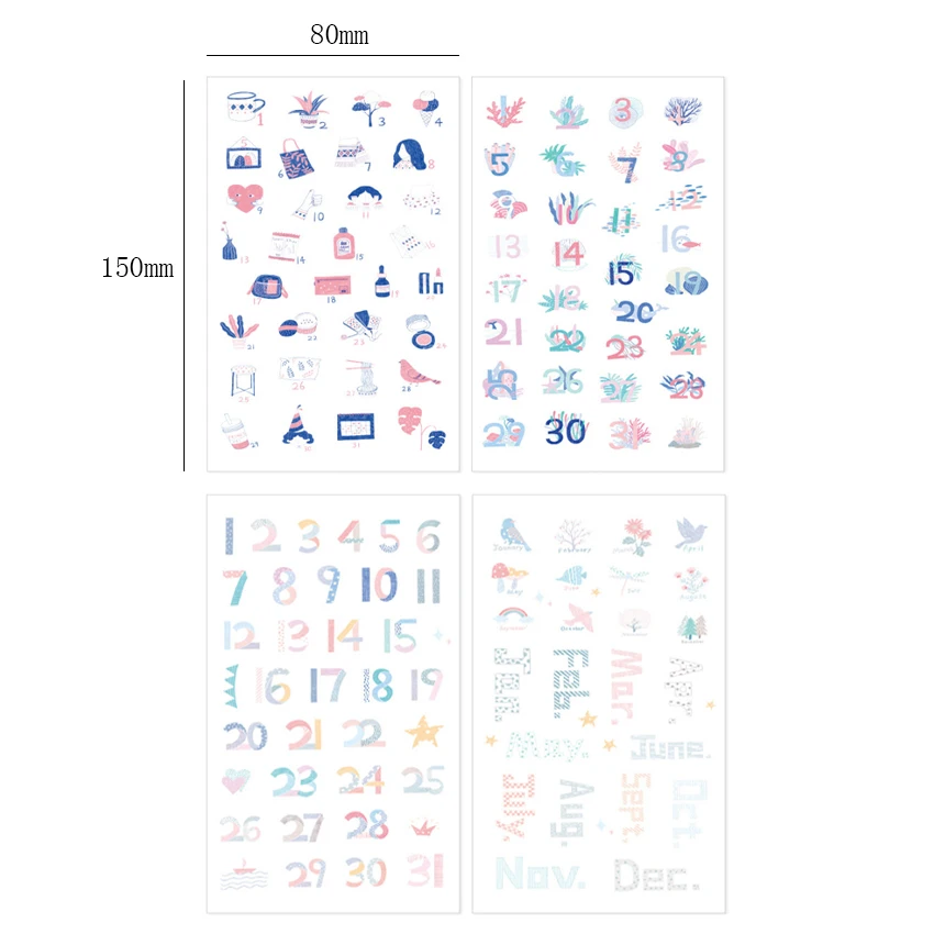 

4pcs/pack Simple Creative calendar Daily life Sticker Washi Sticker Album Dairy Decoration DIY Scrapbook Sticker