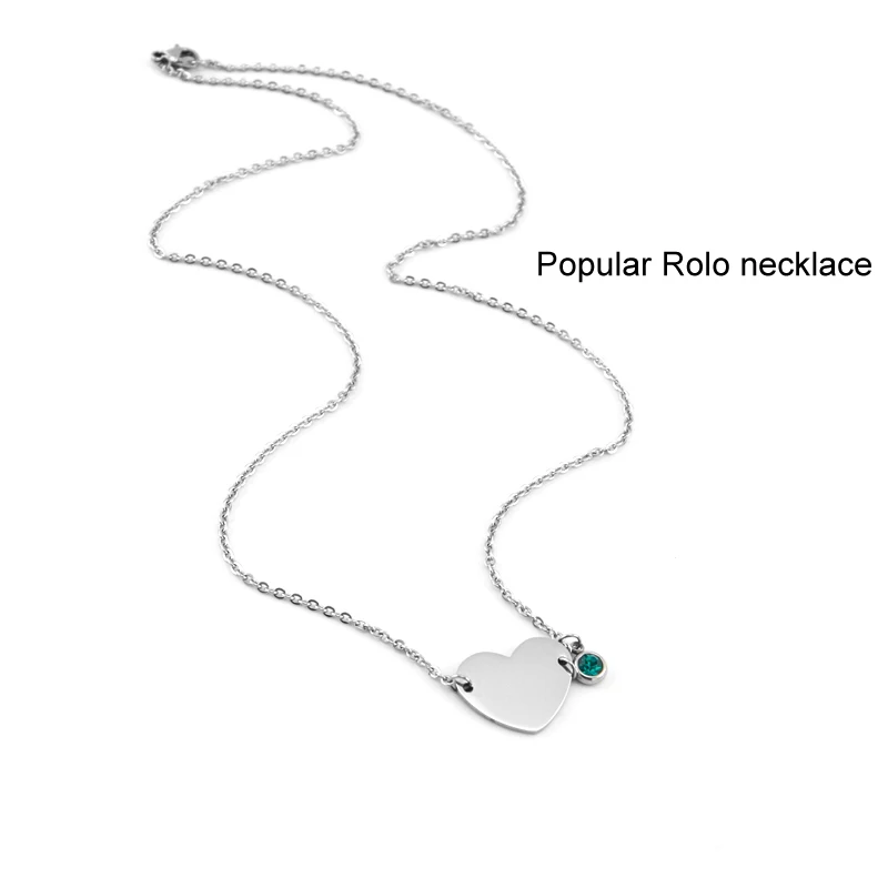 birth stones Heart Choker female women jewelry lucky stone charm gift Rolo chain Stainless steel Necklace pulseras mujer | Украшения и