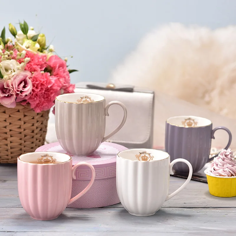 

Elegant crown pattern ceramic mug Beautiful ceramic coffee cup black tea cup