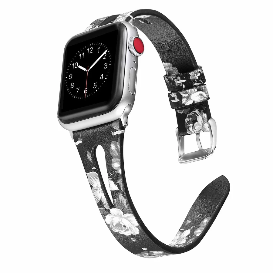 Кожаный ремешок для наручных часов для Apple Watch 42 мм/44 мм 38 мм/40 мм, версия 1/2/3/4 с цветочным принтом наручные браслет для наручных часов iWatch, ремешок Пояс