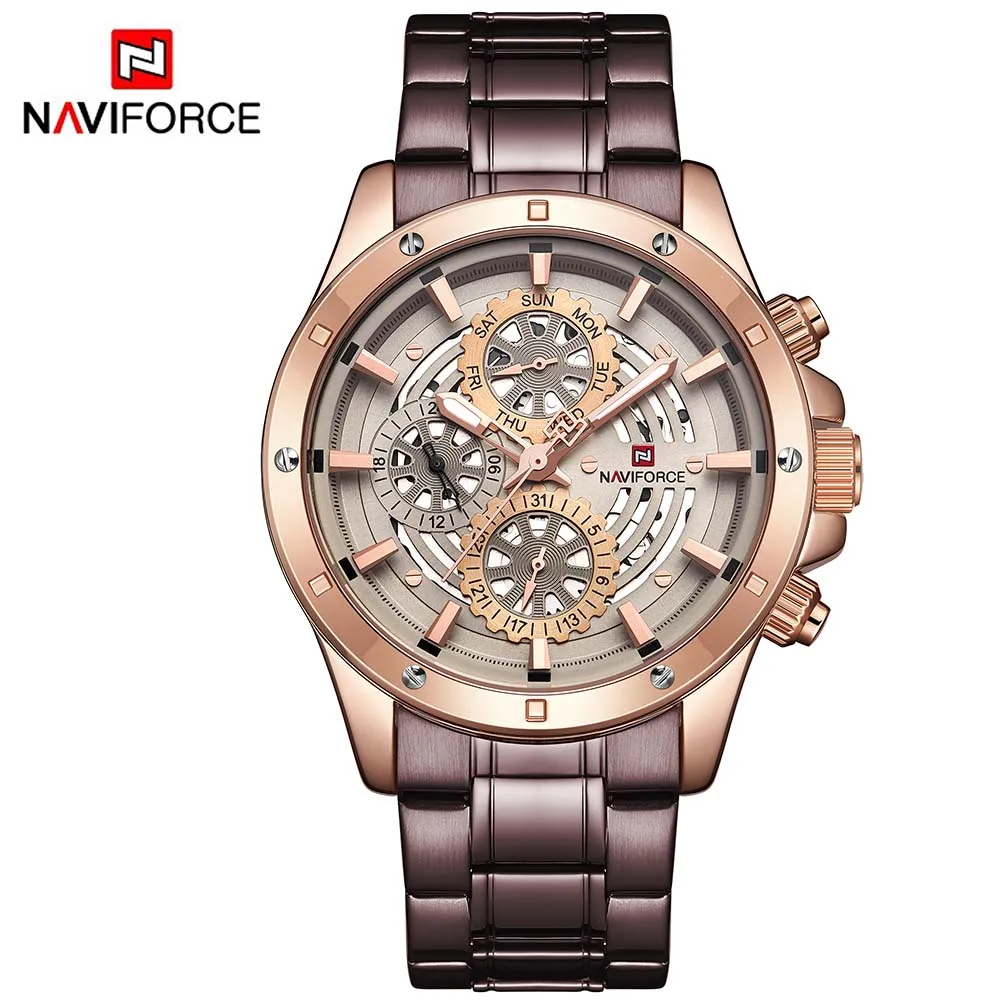 Naviforce мужские спортивные модные часы полностью стальной ремешок