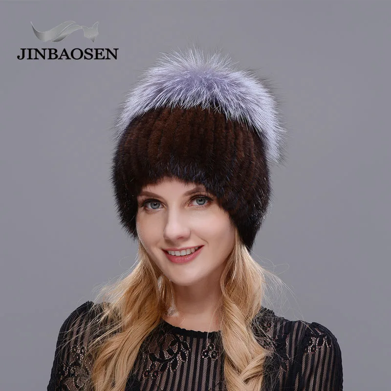 Женская шапка из меха норки JINBAOSEN вязаная Лыжная Шапка в русском стиле с
