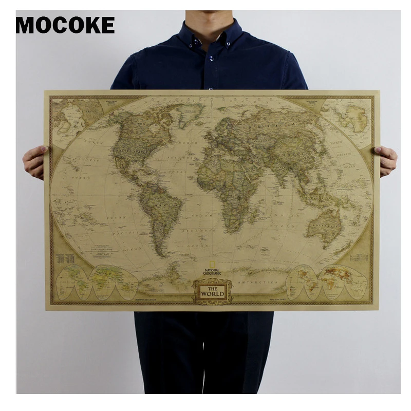 Карта мира бумажные постеры в стиле ретро винтажный стиль Ретро наклейки на