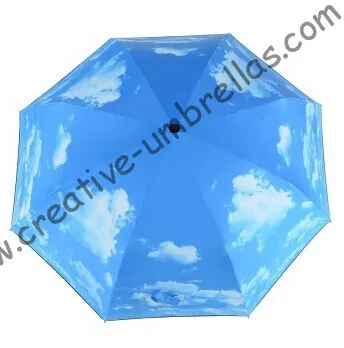 Летний зонтик складывается в три раза дизайн с голубым небом открывается вручную
