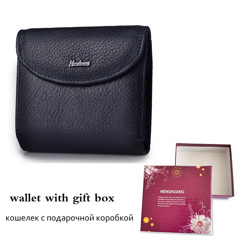 Dark blue gift box HH Мини женские кошельки из натуральной кожи, тонкий женский клатч, дизайн, роскошные женские кошельки, отделение для монет, мульти держатель для карт, сумки - Цвет: Dark blue gift box