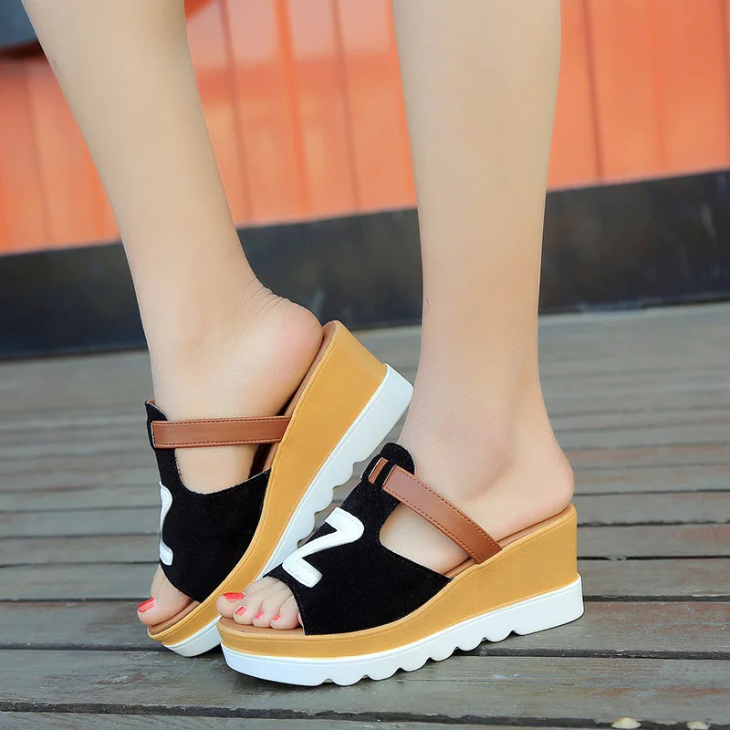 2019 summer women mules clogs wedge Flock sandals handmade artifical pearl slippers jelly color casual beach High heel | Обувь