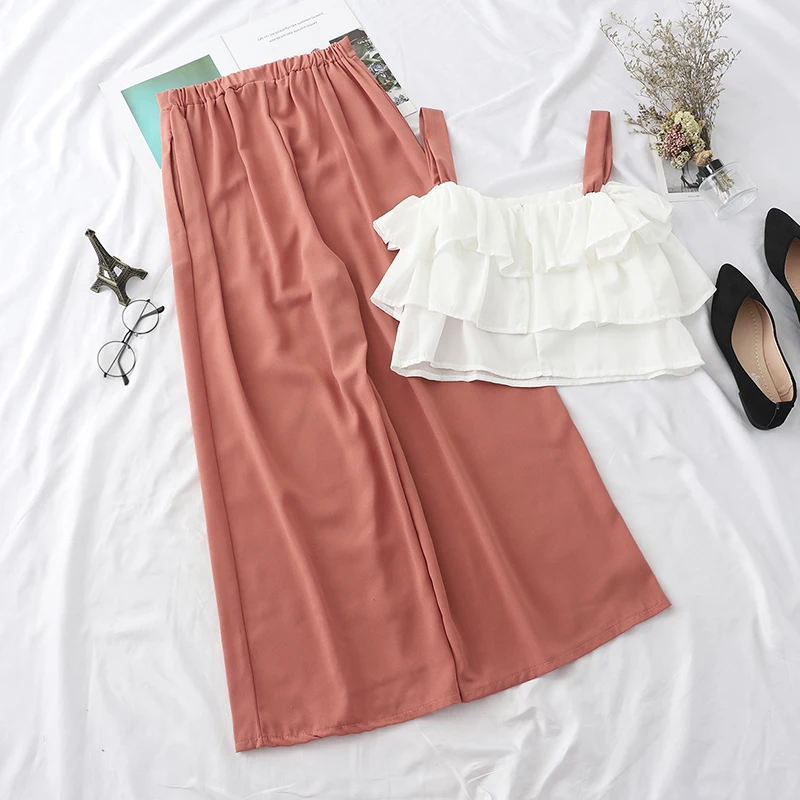 Женские спортивные костюмы Новый 2019 Лето Спагетти ремень Блузка Топ и штаны с