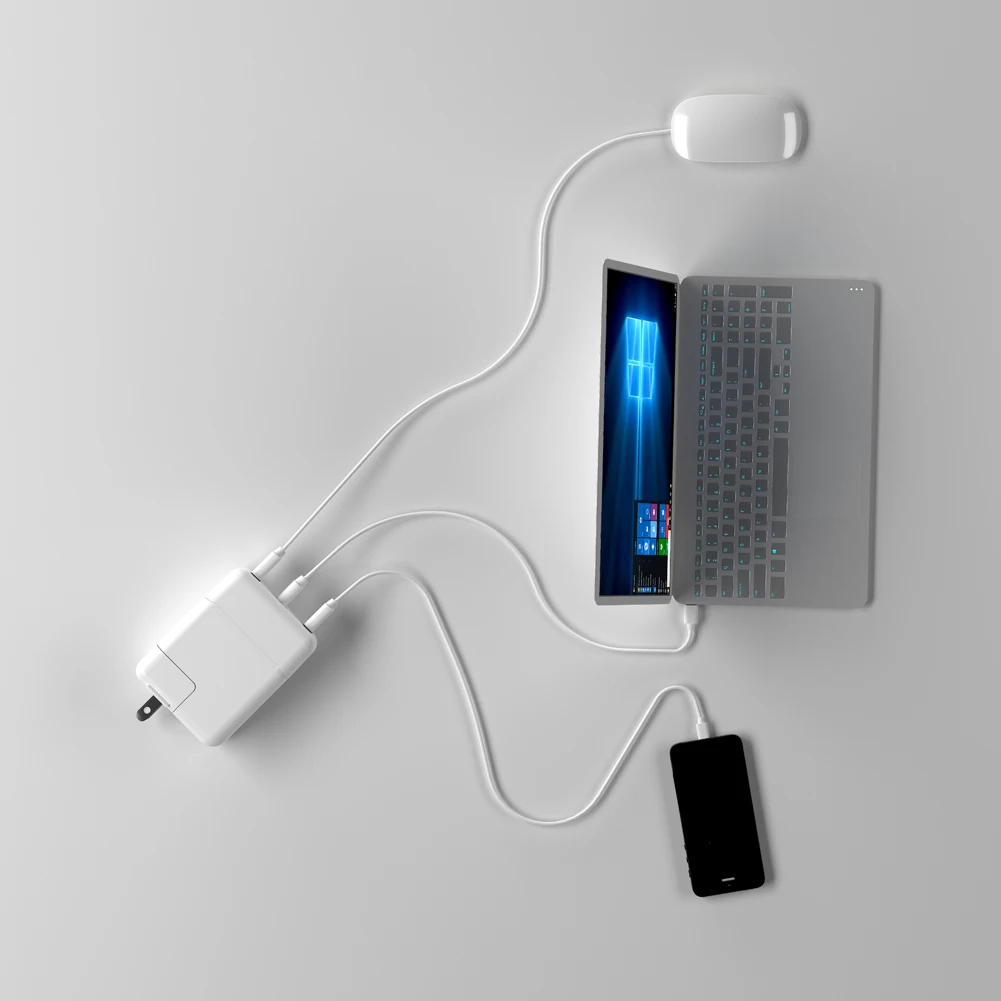 3 в 1 Зарядное устройство станции TYPE-C HUB двойной USB3.0 Мини Белый зарядка PD адаптер