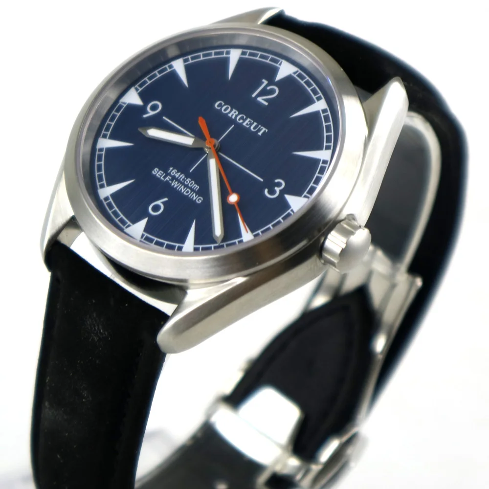 

brushed 39mm Corgeut blue dial Sapphire Glass automatic mens Watch
