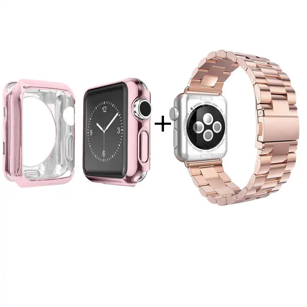 

FOLOME Stainless Steel Strap with Soft TPU Case Cover Bracelet for Apple Watch SE Band Series 6 5 4 3 Belt 40mm 44mm 38mm 42mm