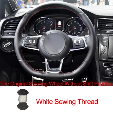 No shift paddle Whit HuiER ручного шитья рулевого колеса автомобиля крышки красный маркер для Volkswagen Golf 7 GTI гольф R MK7 VW Polo GT Scirocco - Название цвета: No shift paddle Whit