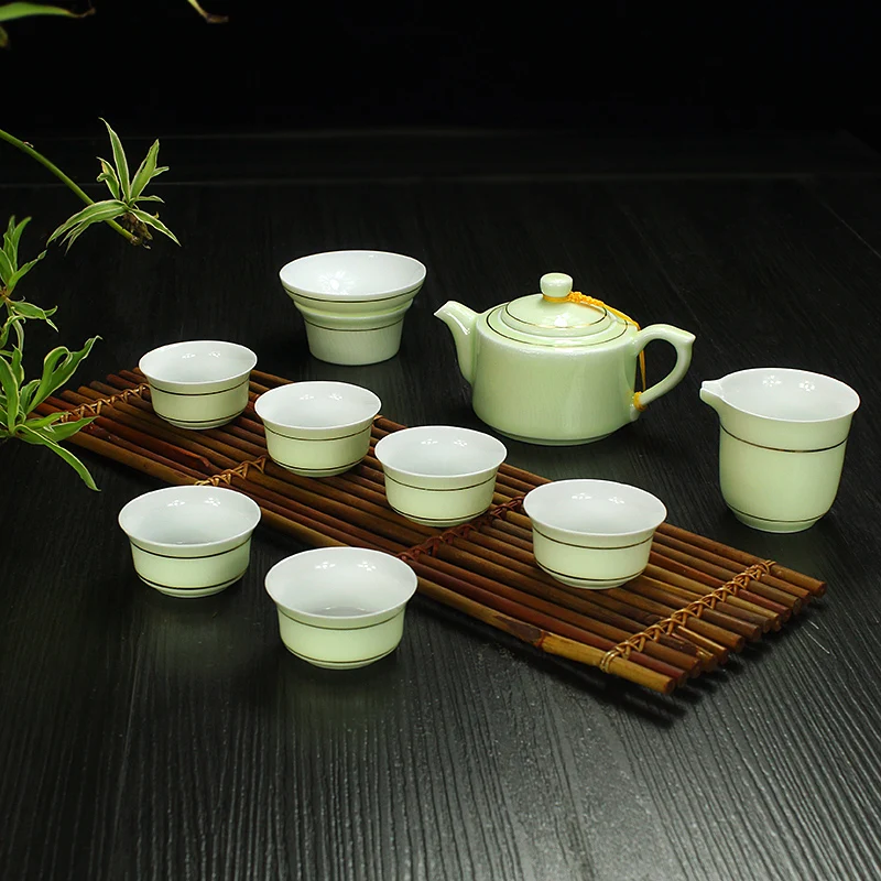 J Цзиндэчжэнь, Китай, Celadon, чайный сервиз, керамический фарфор, керамика, голубой и белый чай, чашка, чайный горшок, чайный набор кунг-фу - Цвет: J
