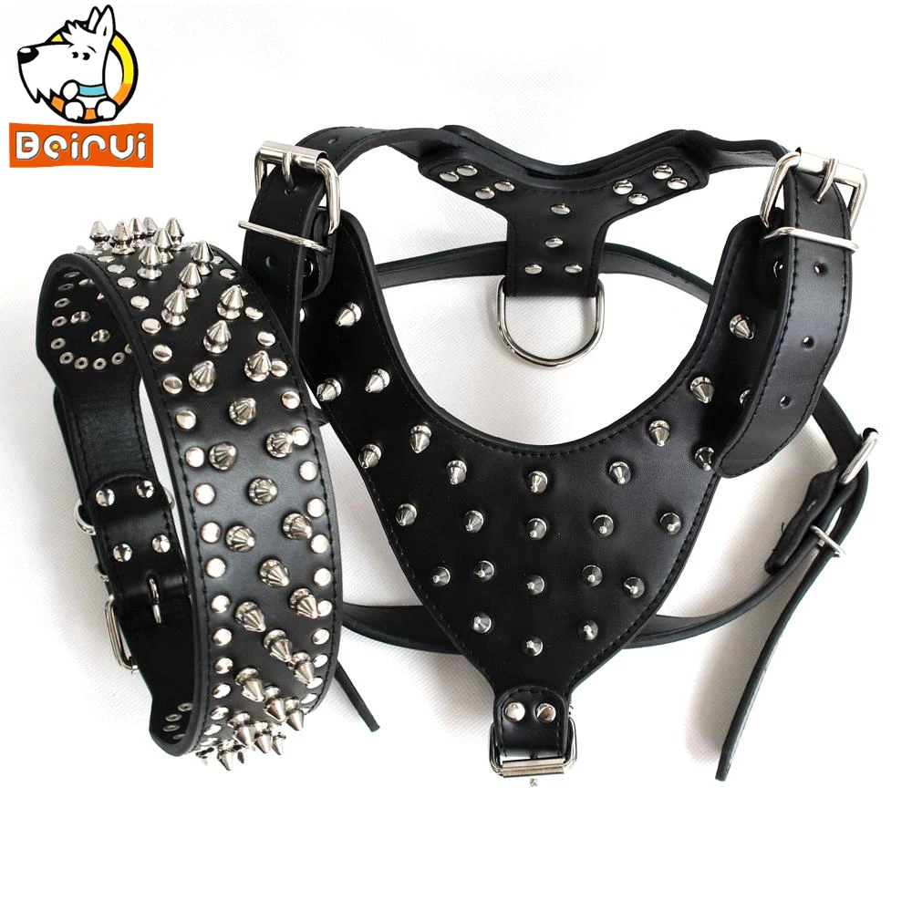 Черный Регулируемый Шипованный собачий ошейник с шипами и набор ремней для