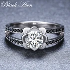 Новинка 2022, модные ювелирные изделия Fower серебряного цвета, обручальное кольцо с черной шпинелью для женщин, женские кольца G092
