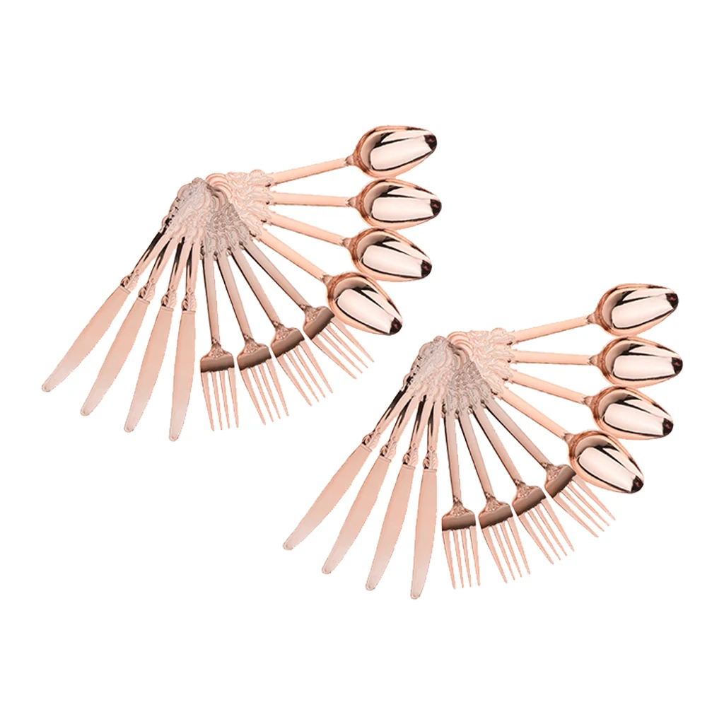 24 штуки одноразовые пластиковые вилки ложки ножи вечерние украшения розовое