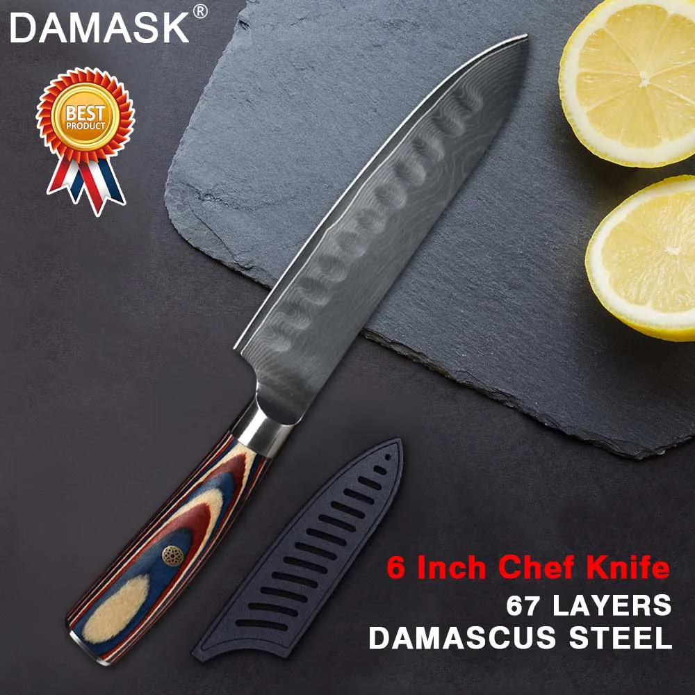 Chef Дамасский кухонный нож дамасский поварской нож овощи Фрукты Мясо суши аксессуары для готовки волнистый узор цветок ручка для ногтей Кливер - Цвет: Chef