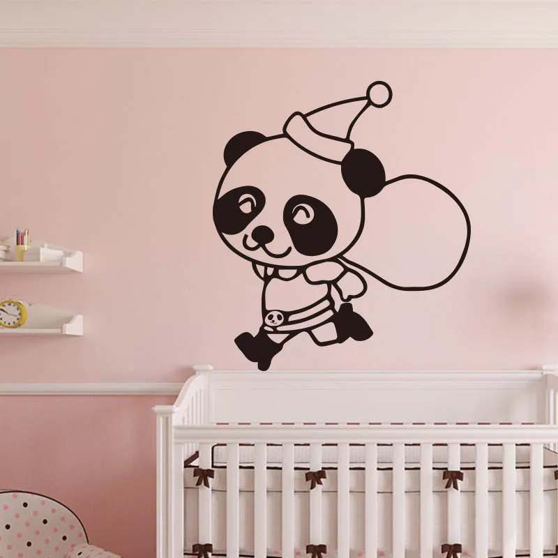 Рождественская панда мультфильм Настенный декор Vinilos Decorativos Para Paredes детская