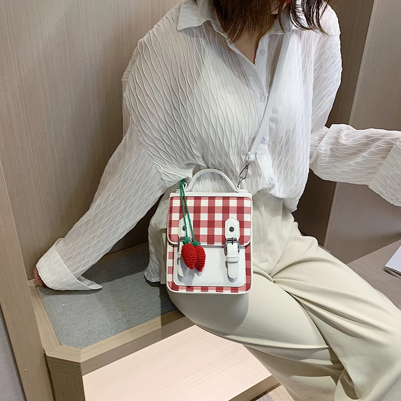 DORANMI Plaid Schoolbag Women's Backpacks Fashion Leather Bag Square Back Shoulder Bags Female Patchwork Mochila DJB657