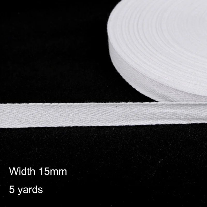 15mm White 5 ярдов/партия высокое качество белый ремень хлопок тесьма 10-50 мм елочка узор ленты DIY упаковка швейная одежда аксессуары - Цвет: 15mm White