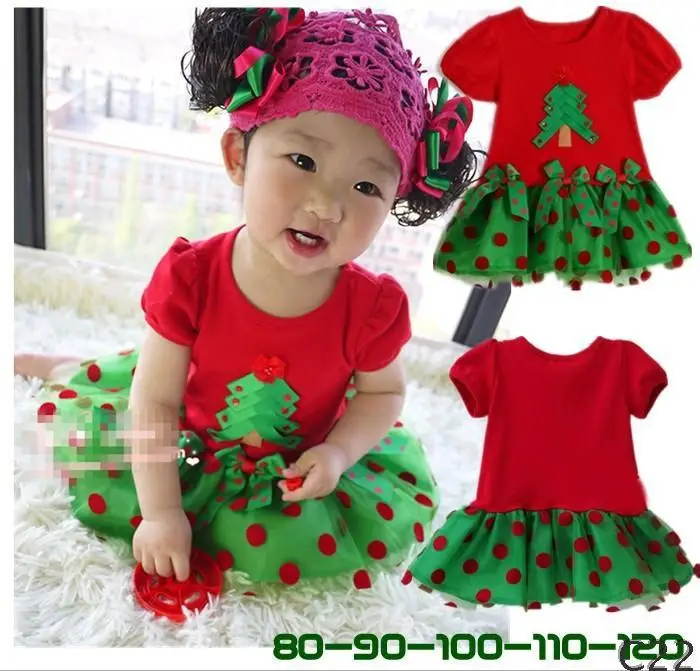 Лидер продаж 1 шт. распродажа красные новогодние Детские платья в горошек