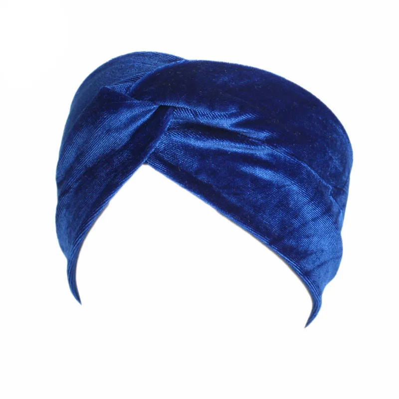 Royal Blue Женская модная повязка на голову с узлом, мягкий бархат, Перекрещенный бант, резинка для волос, тюрбан, бандана, повязка на голову, аксессуары для волос для девочек - Цвет: Royal Blue
