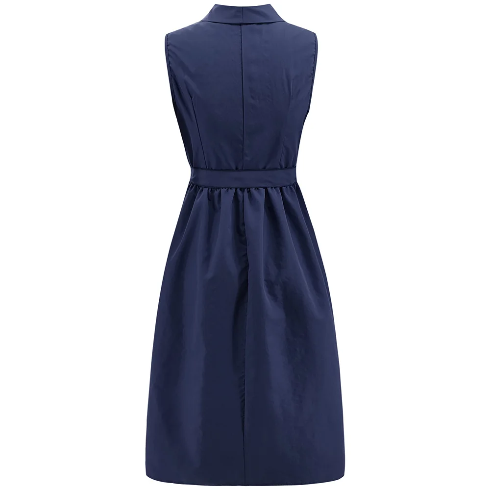 LISM Sexy Turn-down Collar Sleeveless Womens Dress Side Slit Navy Blue Midi Vestidos Wedding Party Belted Vintage Burgundy | Женская