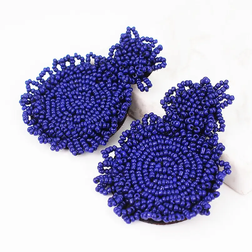 Blue Earrings MANILAI, богемные серьги-капли ручной работы с бусинами для женщин, модное ювелирное изделие, висячие серьги, круглый массивный большой кулон из бисера для свадьбы - Окраска металла: Blue Earrings