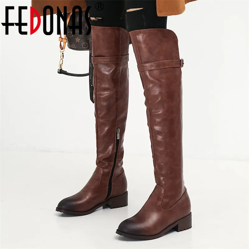 FEDONAS/2020 женские ботфорты выше колена на молнии в стиле панк Элегантные Высокие
