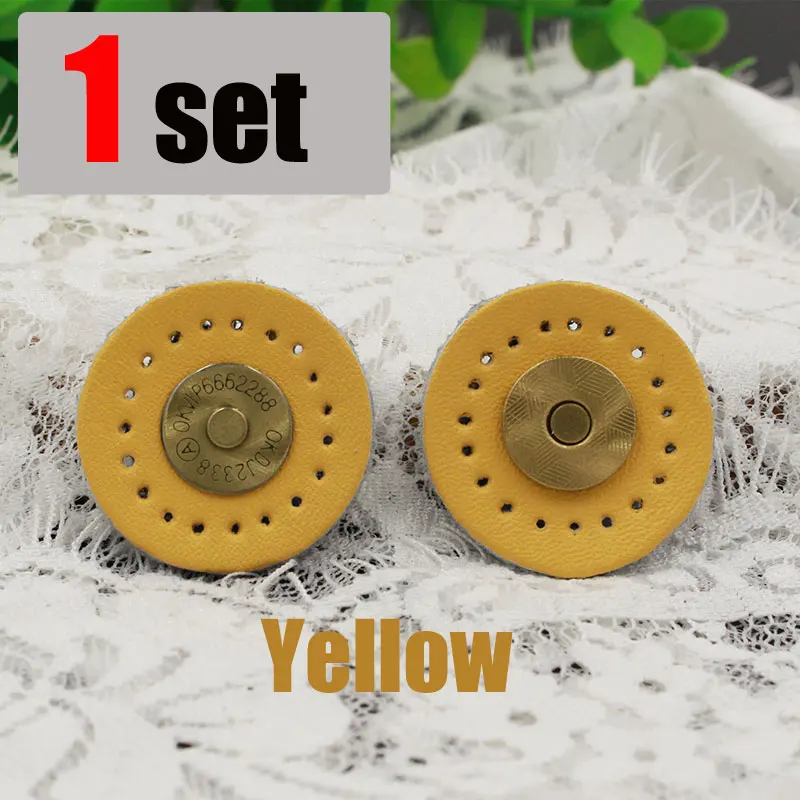 yellow 1set Круглая сумка-кошелек для шитья своими руками, кожаная магнитная кнопка, натуральная кожа, застежка-защелка, ручная работа, лоскутный замок, аксессуары для рукоделия - Цвет: yellow 1set